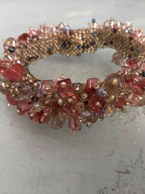 Czech Glass Bead "OVERLOAD" Peachy Pink & Lavender